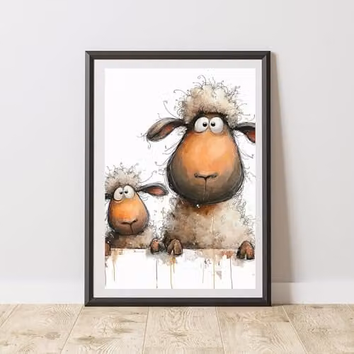 60 Second Makeover Peeking Sheep and Baby Print Wall Art Poster, Multicolour, A3