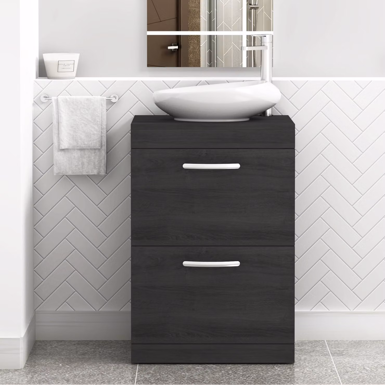 Nova Turin 500mm Floor Standing 2 Drawer Bathroom Vanity Unit with Countertop Basin in Hale Black