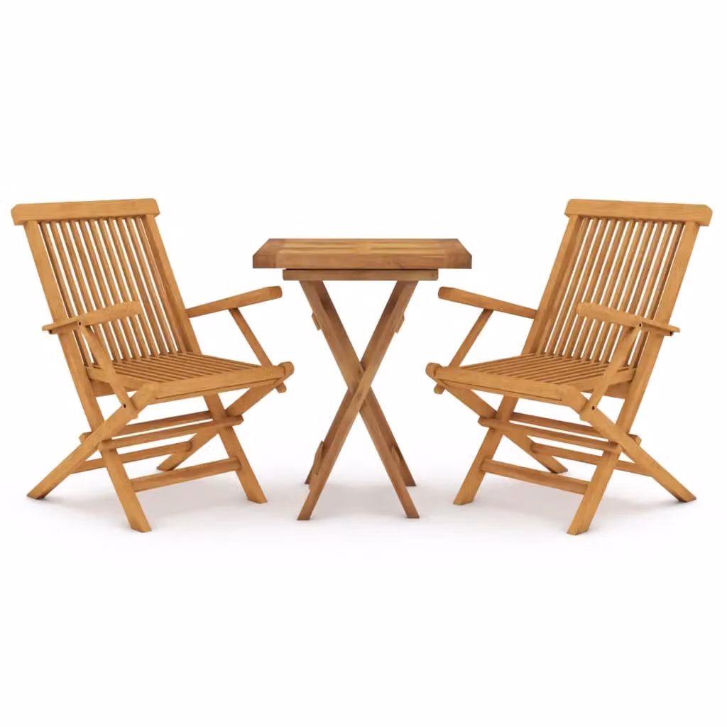 Berkfield Home 3 Piece Garden Dining Set in Brown Solid Teak Wood – 2
