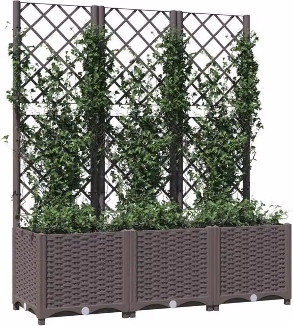 Berkfield Home Garden Planter with Trellis in Brown, W/D/H: 120 x 40 x 136 cm – 1