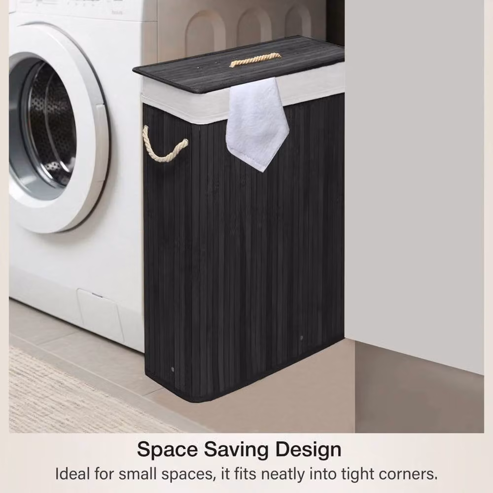 PAWNORA Bamboo Laundry Basket with Lid, Black, W/D/H: 56.0 x 18.0 x 60.0 cm – 4