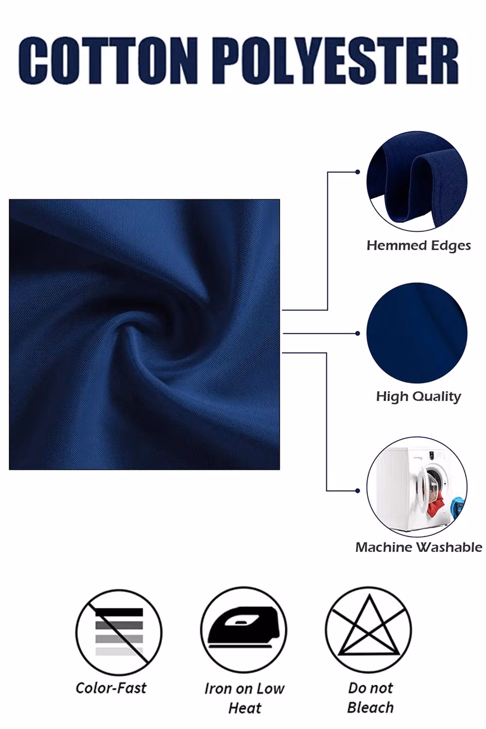 Neel Blue Reusable Polyester Table Napkins, 10 Pack, Navy Blue – 2