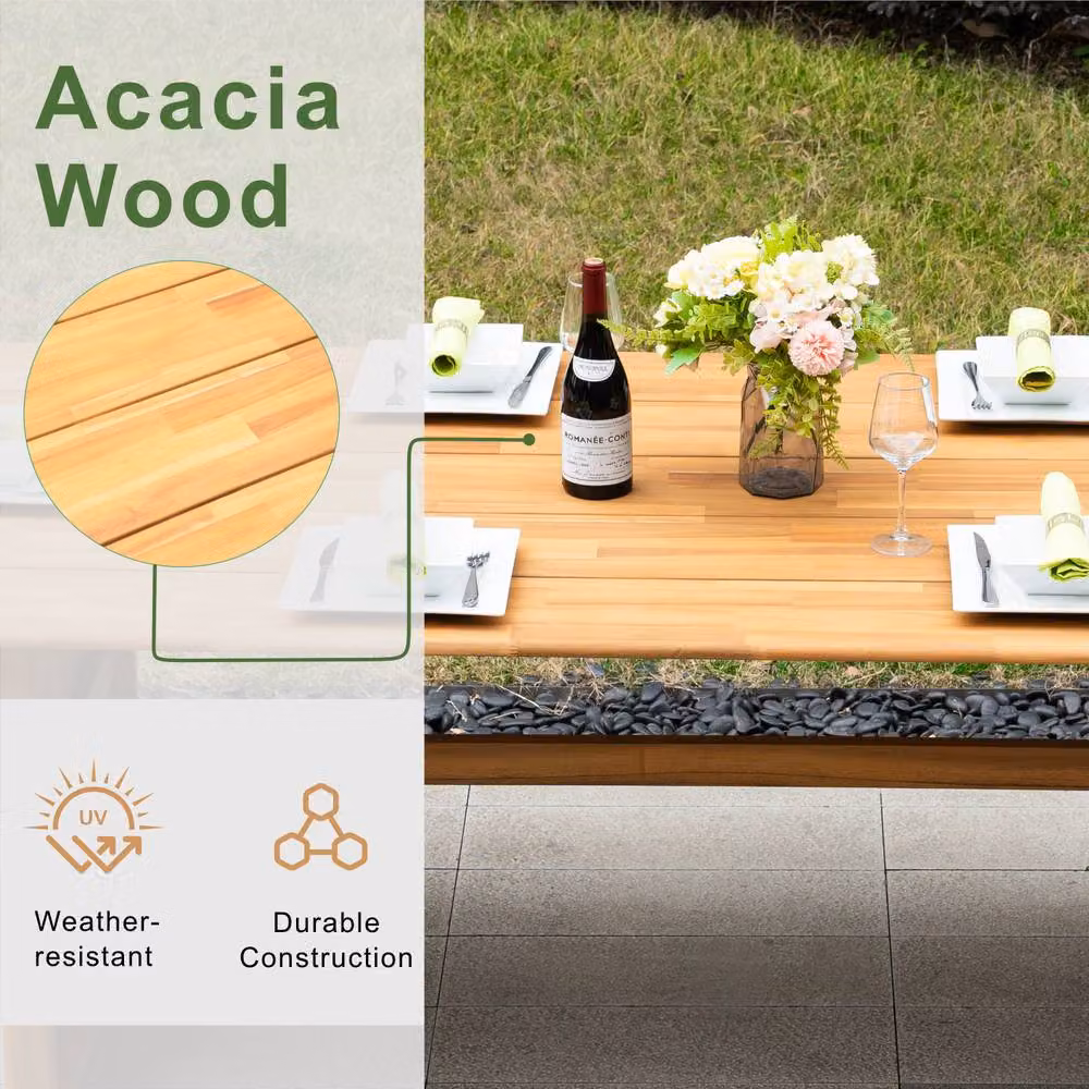 Mimo Acacia Solid Wood Dining Set in Grey and Brown with 2.2m Rectangular Table and 6 Chairs – 3