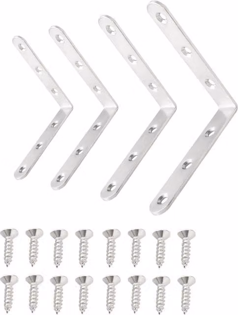 Livingandhome 4-Piece L-Shaped Stainless Steel Corner Brace Set in Silver