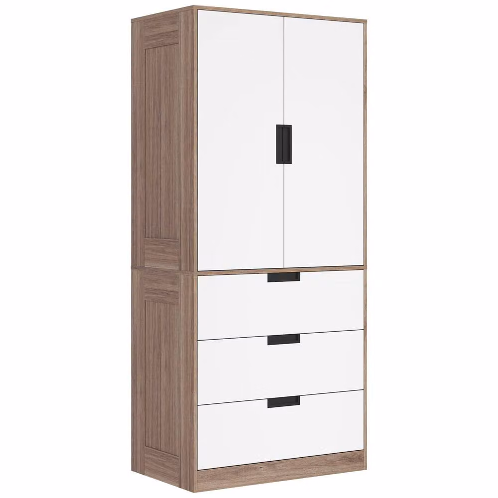 Wyld Haus Coracasa 2 Door Wardrobe with Hanging Rail and 3 Internal Drawers, White and Brown, H 180 x W 80 x D 50 cm – 2