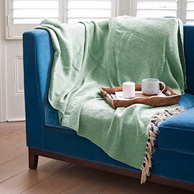 Paper High Green Chevron Woven Repurposed Cotton Throw
