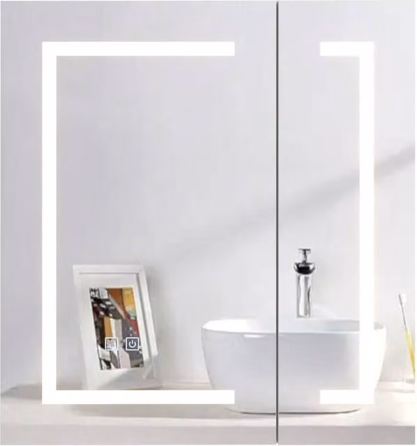 KEEPREAPER LED Bathroom Mirror Cabinet with Defogger and Sensor Switch, White, W: 60 cm, H: 65 cm
