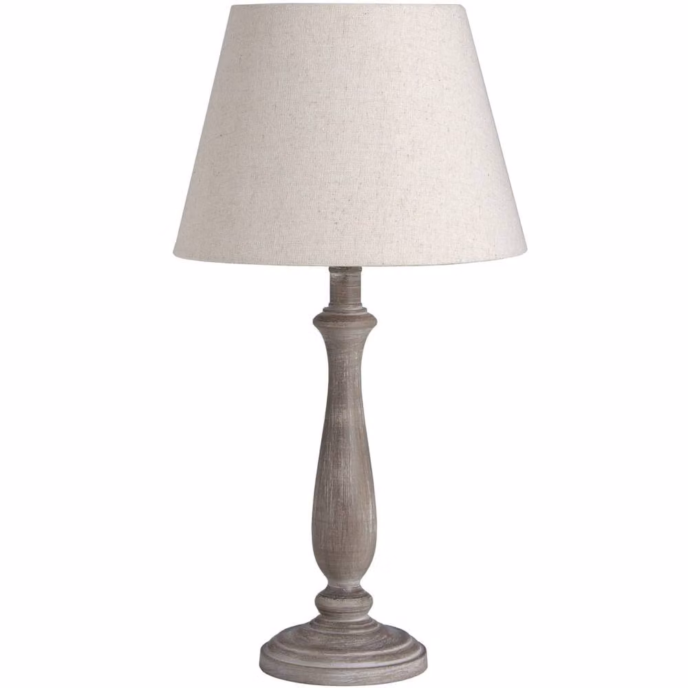 Wyld Haus Naples Rustic Grey Wooden Table Lamp with Beige Fabric Shade – 2