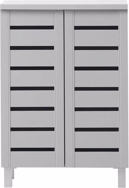 KORVIXA Light Grey 2-Door Wooden Shoe Cabinet with Internal Shelves, W: 100 cm, H: 87.2 cm, D: 33 cm – 1