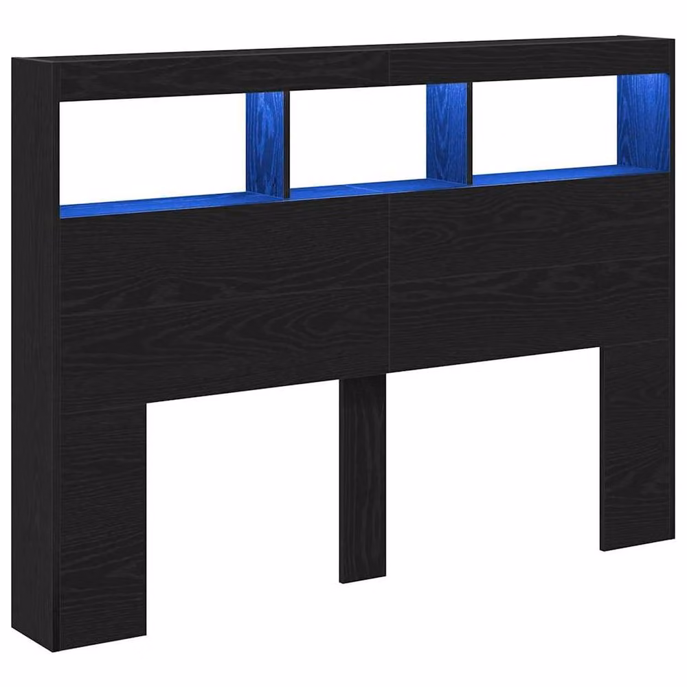 Berkfield Home Modern Headboard Cabinet with LED Lighting and USB Charging Port in Black Oak, W/D/H: 140 x 17 x 102 cm – 3