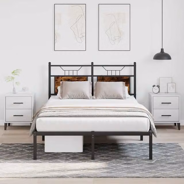Berkfield Home Small Double Bed Frame in Smoked Oak and Brown Engineered Wood, W/D/H: 120 x 200 cm