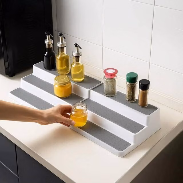 EONLION 3 Tier Grey Plastic Spice Rack for Inside Cupboards, Width: 100 cm – 1