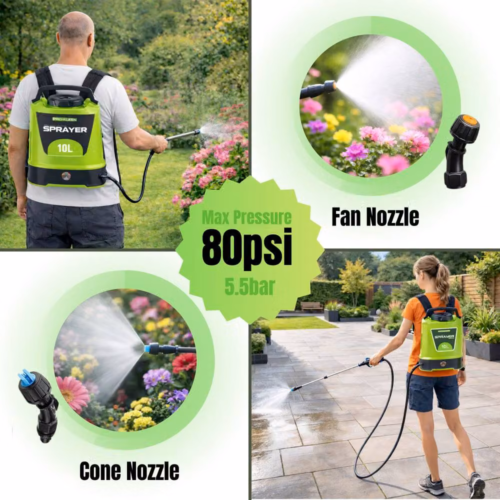 ProKleen Battery Powered Knapsack Sprayer 10L Green with 12V Rechargeable Battery – 3