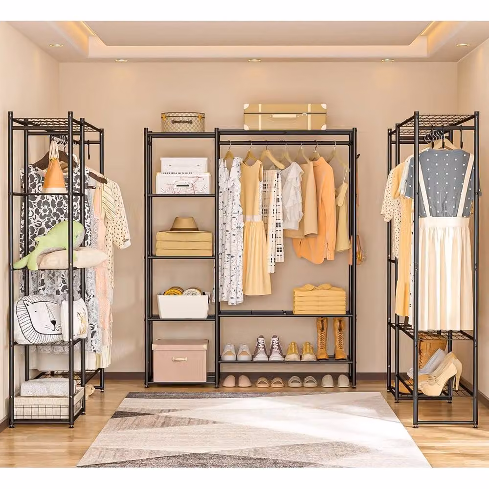 FORGEVIO Matt Black Metal Free Standing Clothes Rail and Open Wardrobe for Bedroom – 3