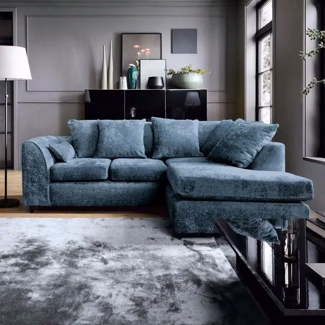 Abakus Direct Harriet Right Facing Corner Sofa in Dark Blue Crushed Chenille – 1