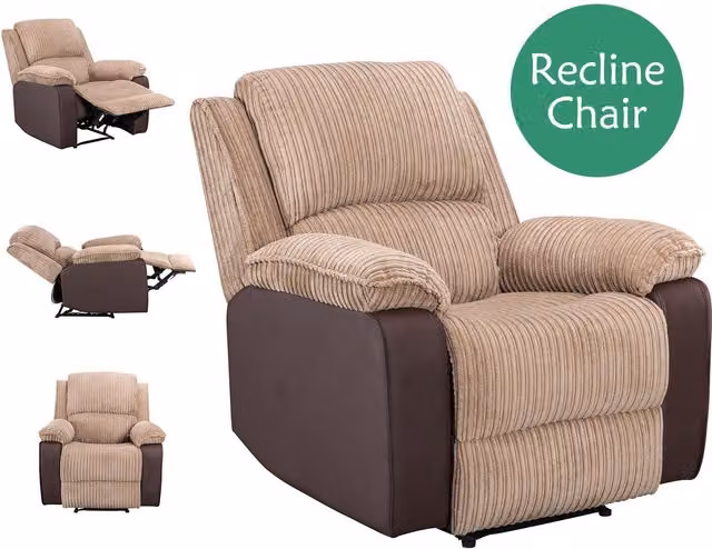 WestWood Brown Fabric and Faux Leather Manual Recliner Armchair with Armrests