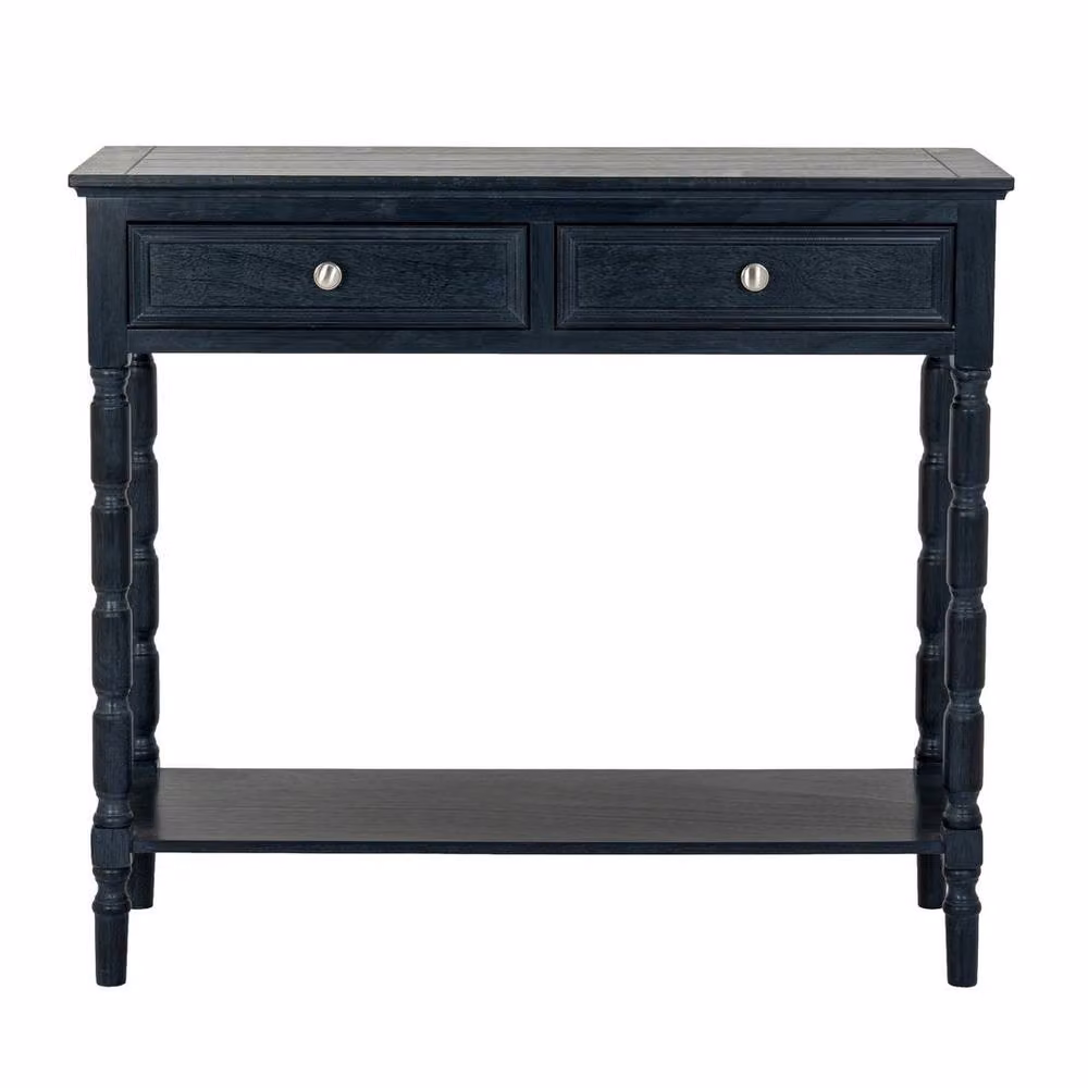 Lemon Pavilion Contour Collection 2 Drawer Console Table, Black, W: 90 cm, H: 80 cm, D: 33 cm – 2