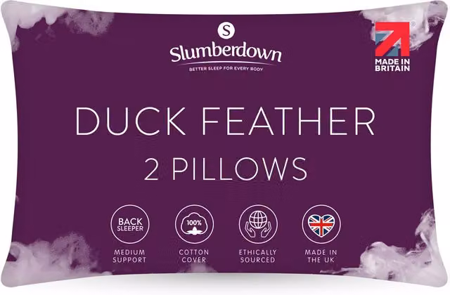 Slumberdown Pack of 2 Medium Support White Duck Feather Pillows