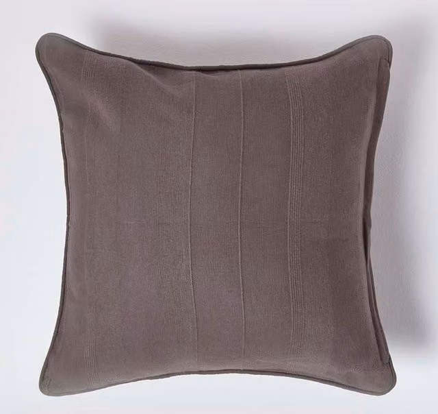 Homescapes Cotton Rajput Ribbed Cushion Cover in Grey, W/D/H: 45 x 45 x 1 cm – 1
