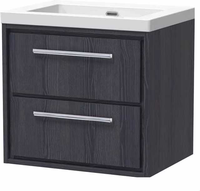 Balterley Longnor 2 Drawer Wall Hung Vanity Basin Unit, Grey, W: 60 cm