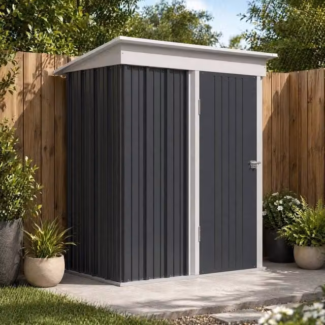 STILVORA Steel Pent Garden Shed in Dark Grey with Adjustable Shelving and Single Door, W/D/H: 152.4 x 91.44 x 181.0 cm – 1