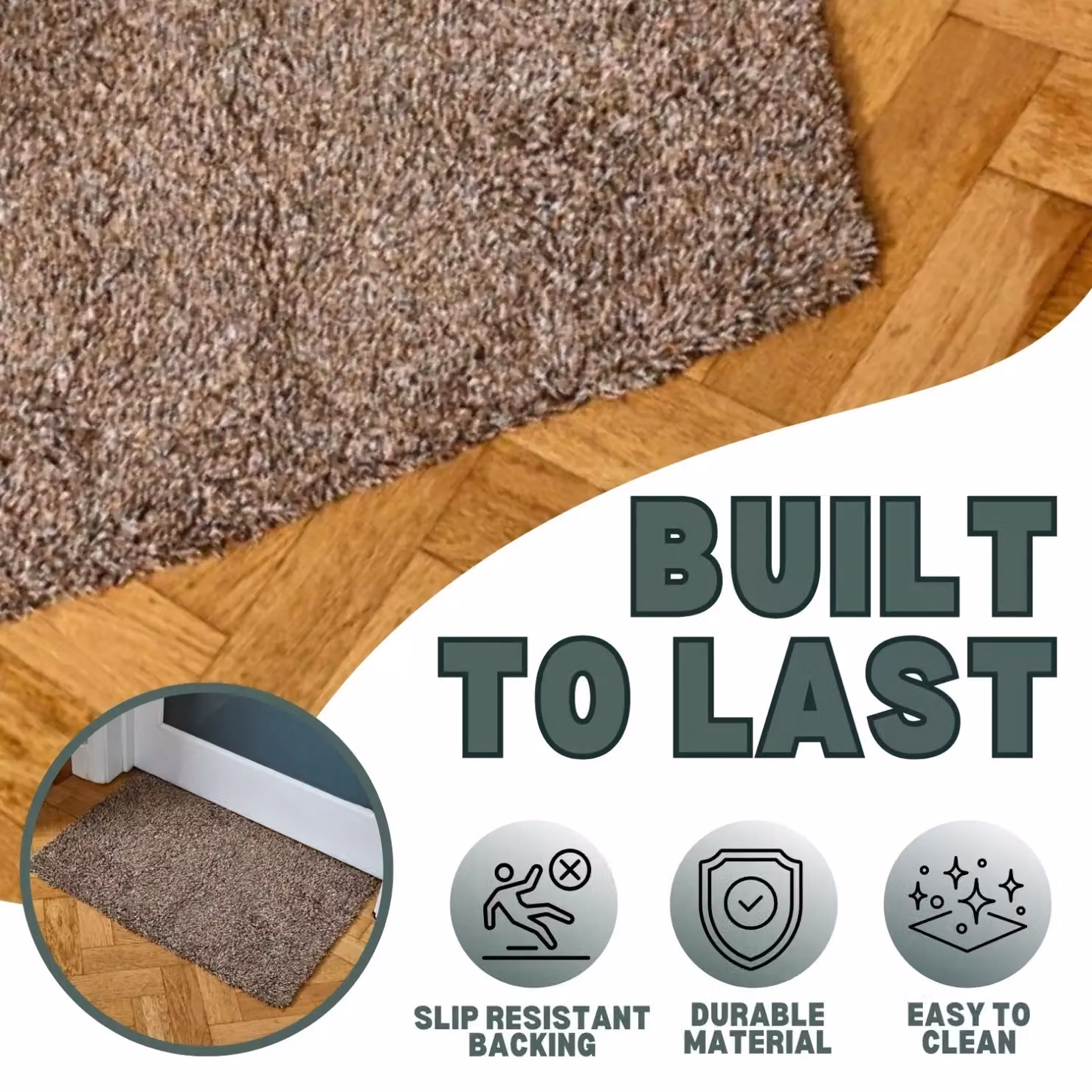 Marco Paul Non Slip Absorbent Indoor Door Mat, Brown, W: 75 cm, D: 45 cm – 3