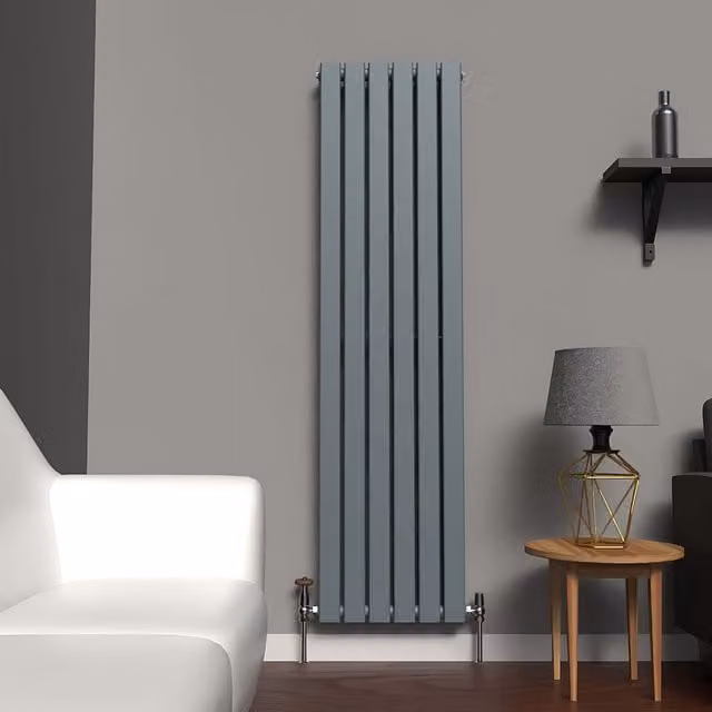 Lux Heat Flat Coloured Vertical Radiator in Grey, H 160 cm x W 42 cm
