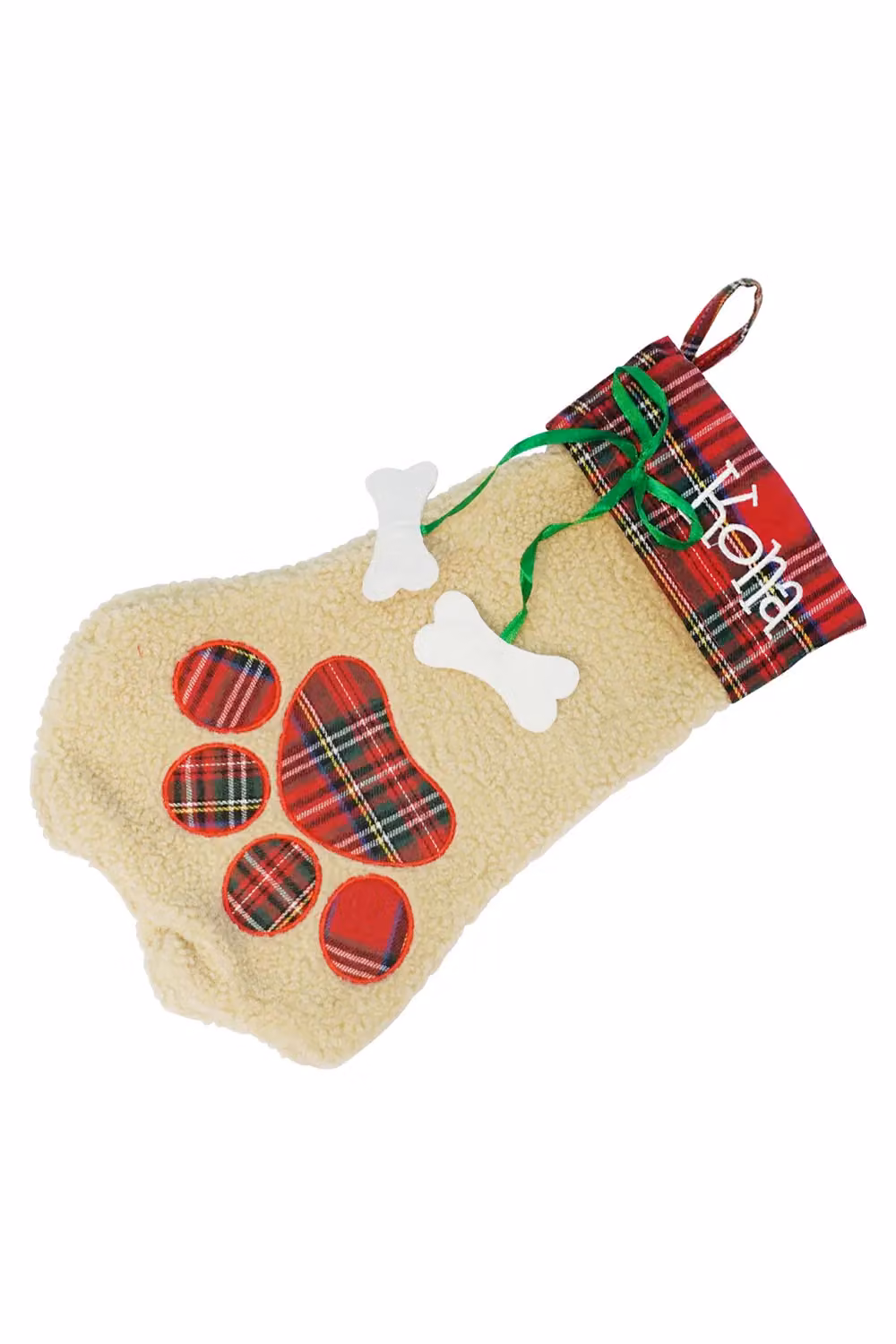Neel Blue Velvet Christmas Stocking with Pet Paw Design in Beige – 3