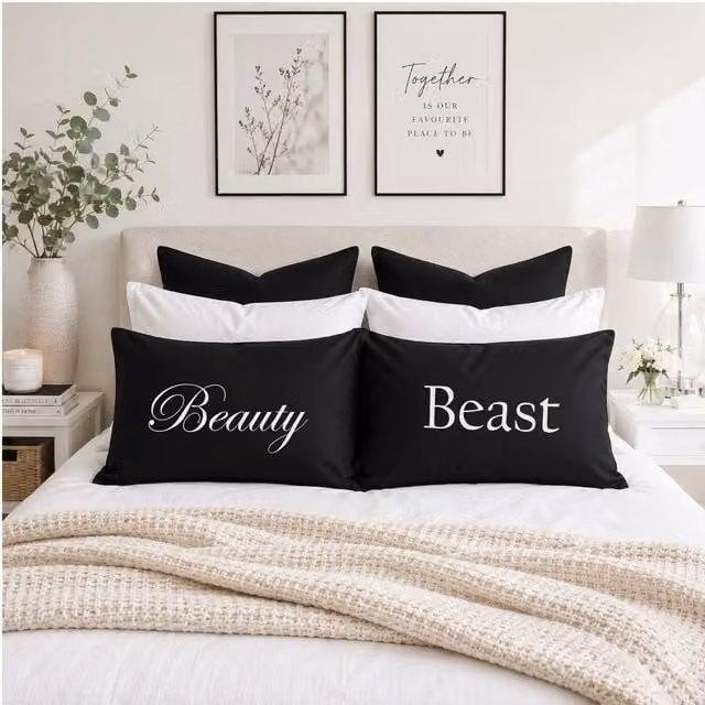 60 Second Makeover Beauty and the Beast Black Cotton Pillowcase – 1