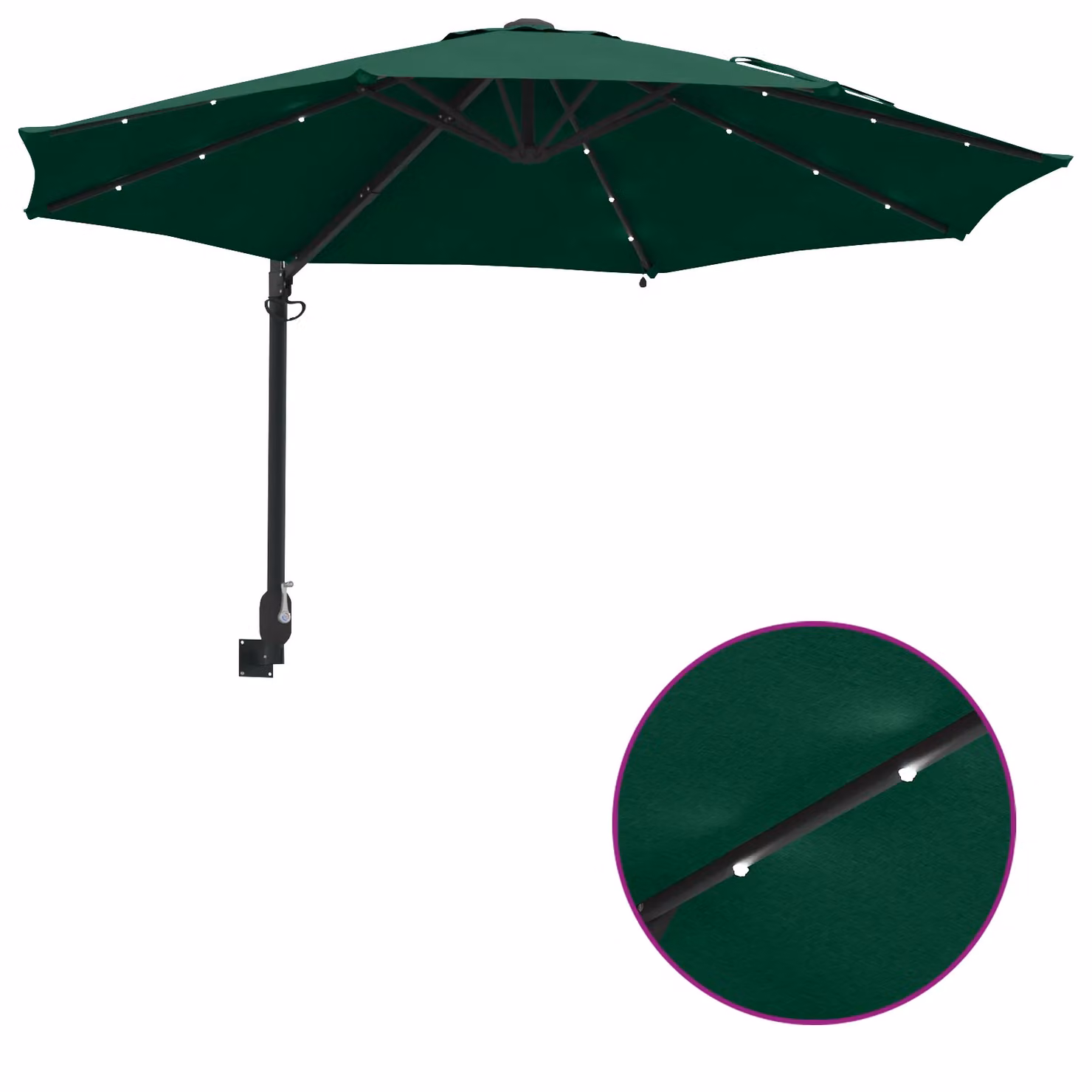 Berkfield Home Wall-mounted Garden Parasol with LEDs, Green, Diameter: 248 cm – 6