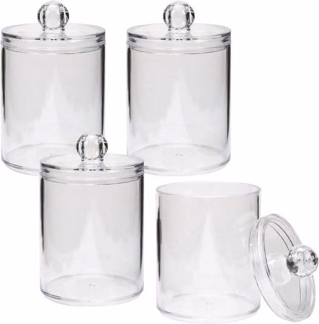 PAWNORA 4-Piece Clear Acrylic Bathroom Cotton Bud Holder Dispenser Set with Lids – 1