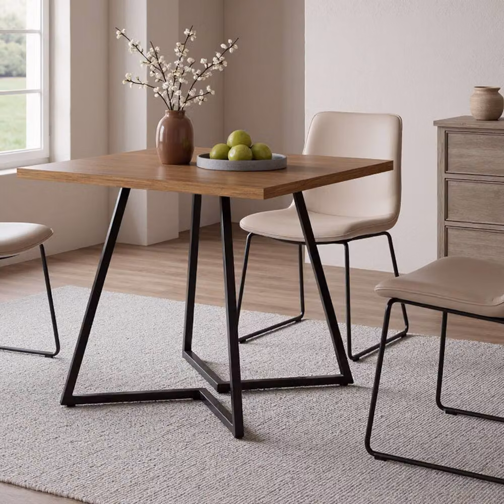 Levede Square Dining Table in Walnut Brown with Black Metal Frame, W/D/H: 80 x 80 x 75 cm – 3