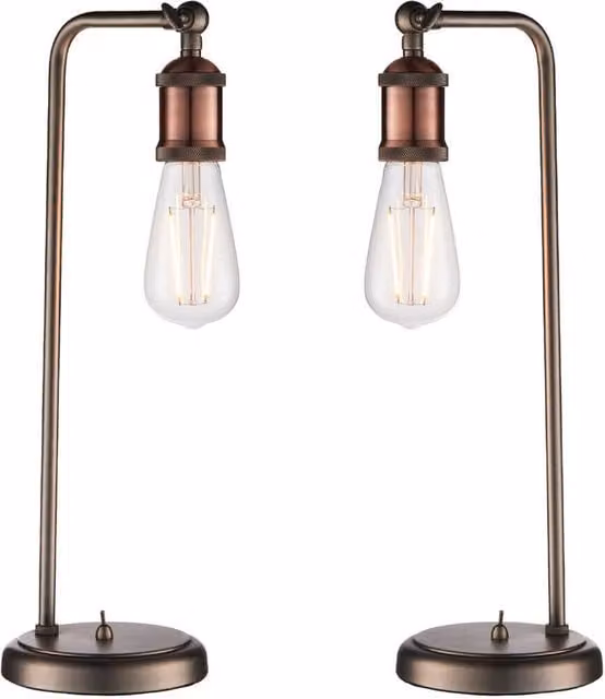 Loops 2 Pack Modern Industrial Adjustable Table Lamp in Aged Copper and Pewter