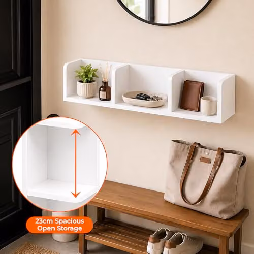 Innoteck 3 Compartment Floating Wall Shelf, White – 2