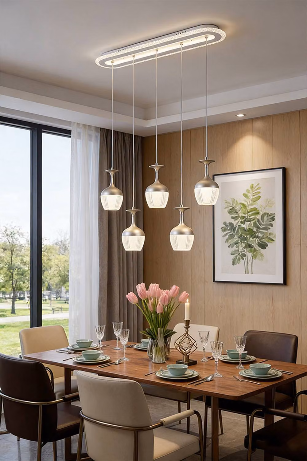 Living and Home Modern LED Pendant Light Chandelier in Silver and Transparent – 3