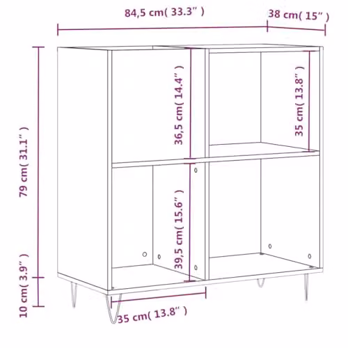 vidaXL Record Cabinet in Grey Sonoma, W/D/H: 84.5 x 38.0 x 89.0 cm – 3
