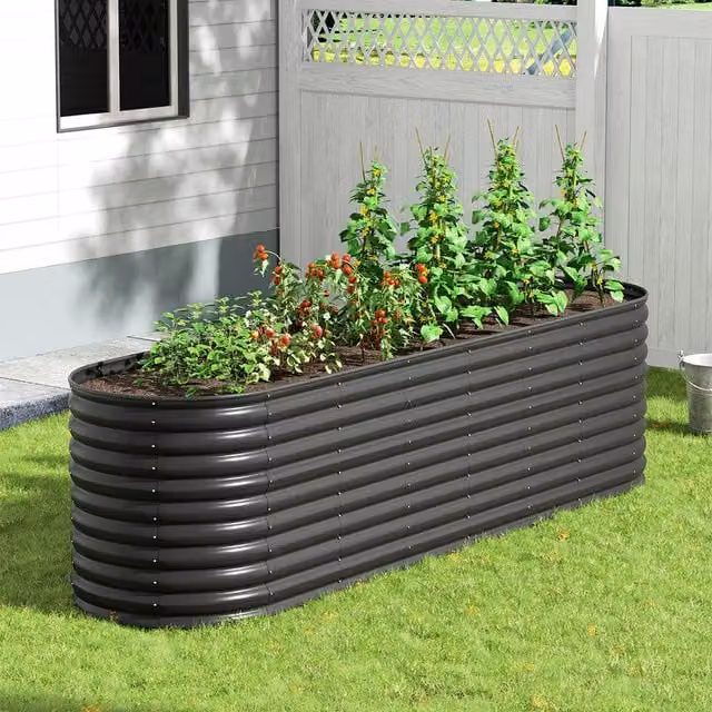 Lifeideas Anthracite Oval Metal Raised Flower Bed W: 320 cm, D: 80 cm, H: 80 cm