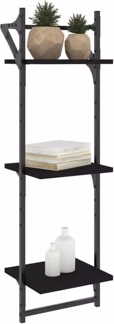 Berkfield Home Beautiful 3-Tier Wall Mounted Shelves with Bars, 2 Pack, Black, H 100 x W 30 x D 25 cm