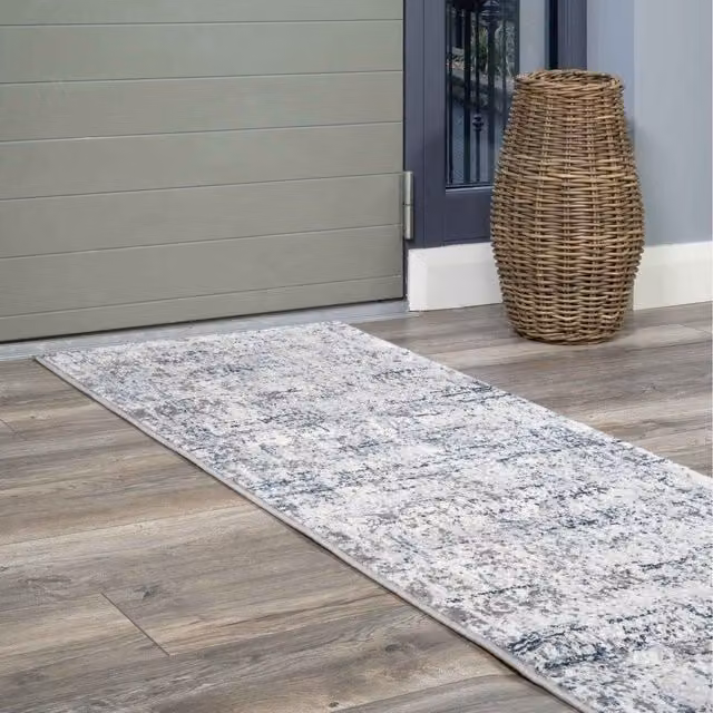 The Rug House Modern Abstract Distressed Tweed Effect Rug in Blue and Grey, W: 240 cm, D: 70 cm