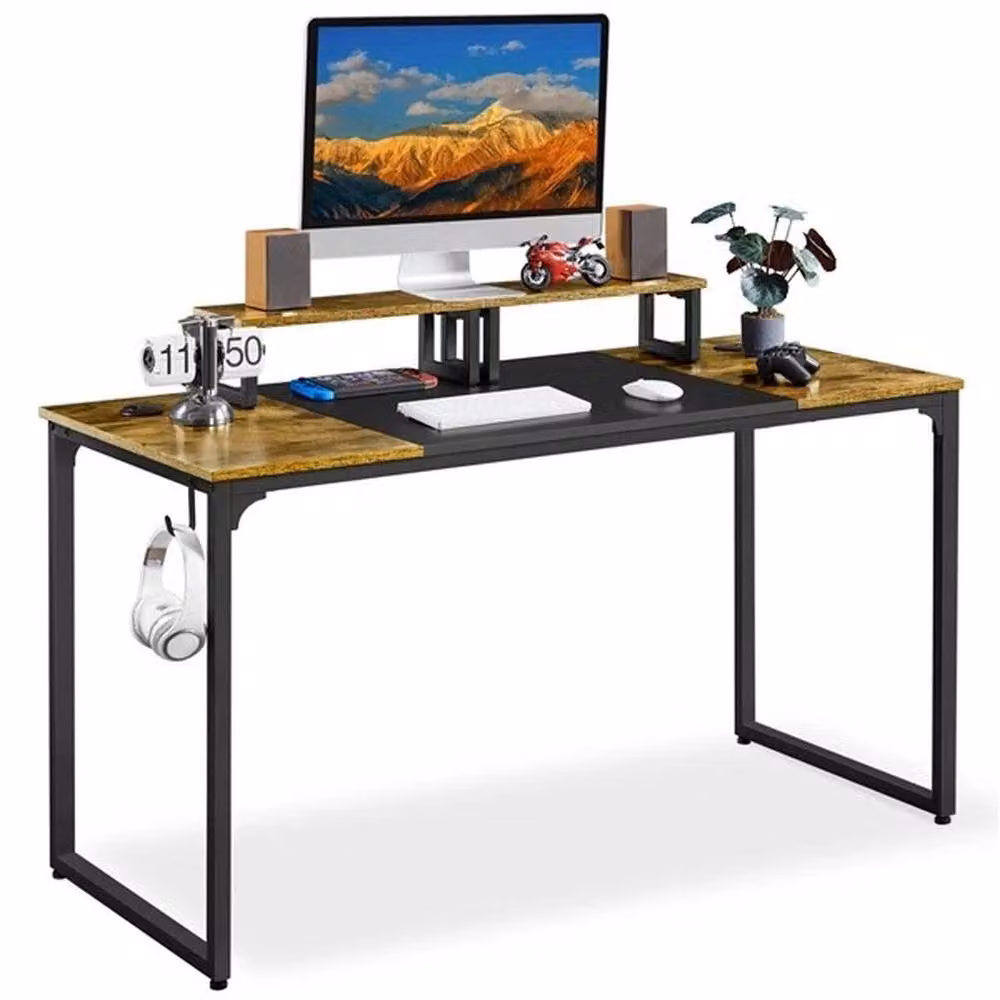 Kelvenix Industrial Computer Desk in Brown and Black, W/D/H: 100 x 60 x 89.5 cm – 4