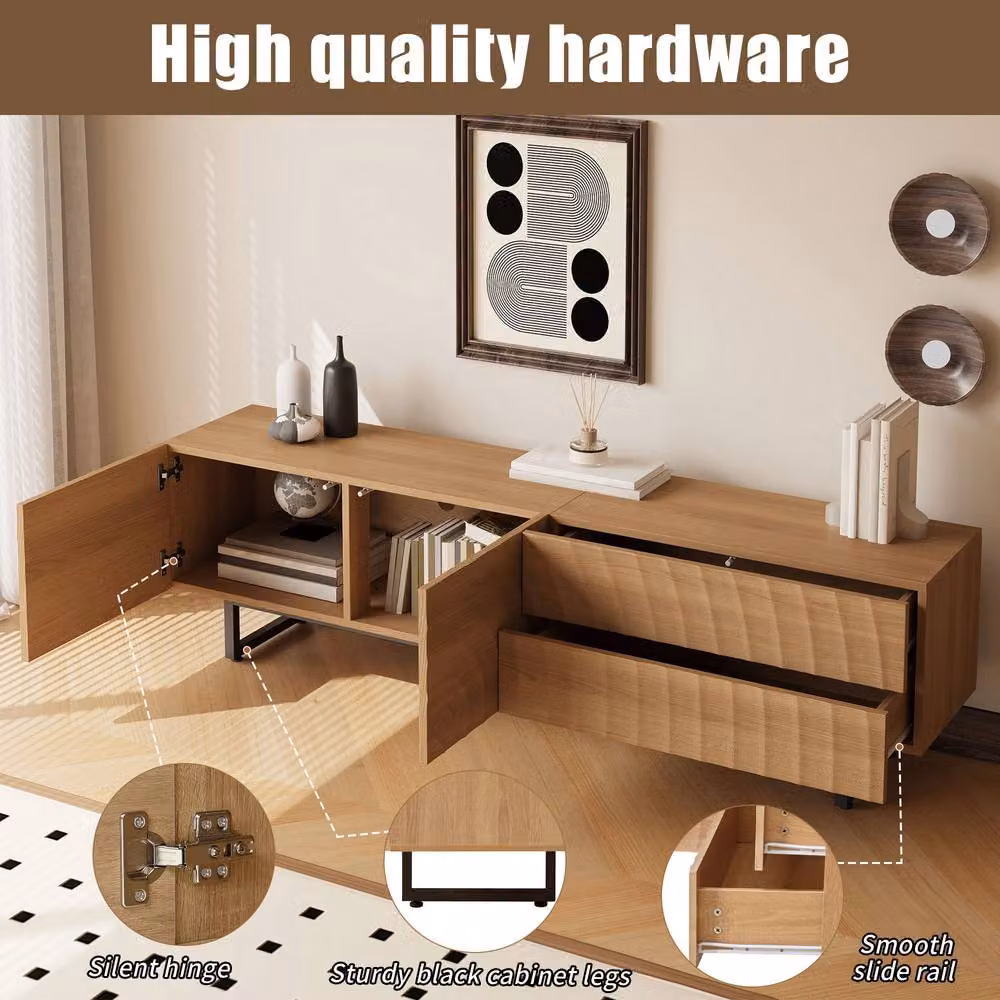 Merax Scandinavian Style TV Unit in Brown and Black with Drawers and Cupboard, Width: 180 cm – 3