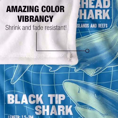 LOGOVISION Shark Week Television Series Blue Multicolour Fleece Throw Blanket, W: 152 cm, D: 127 cm – 3