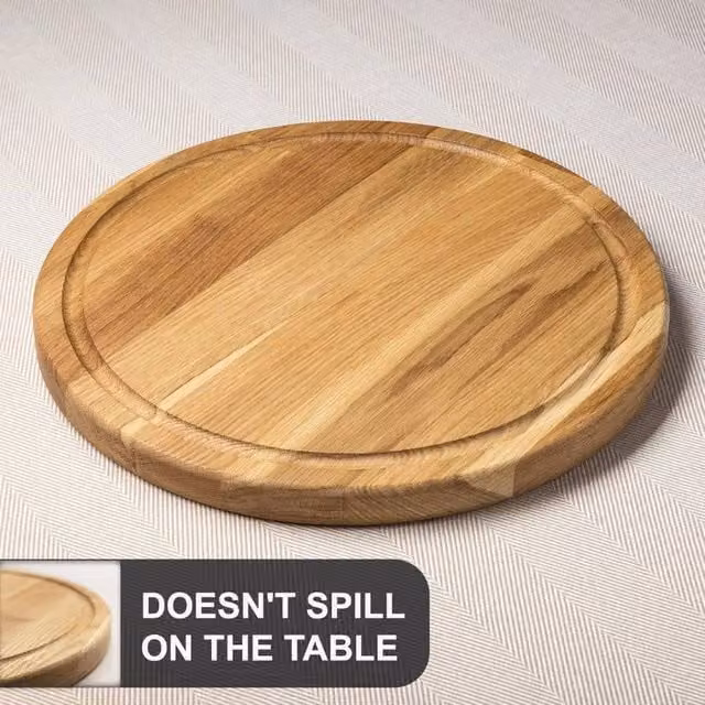 VOGREX Round Wooden Bread Board in Brown, Diameter: 30 cm – 1