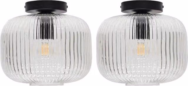 First Choice Lighting Batley Large Set of 2 Black and Transparent Ribbed Glass Ceiling Lights – 1