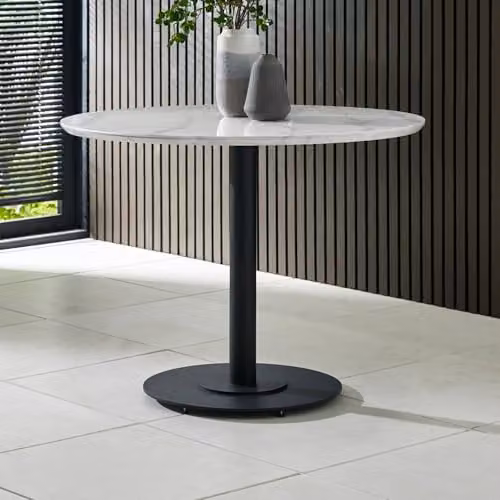 Julian Bowen Luca Round Marble Dining Table in White, H75 x W100 x D100 cm – 1