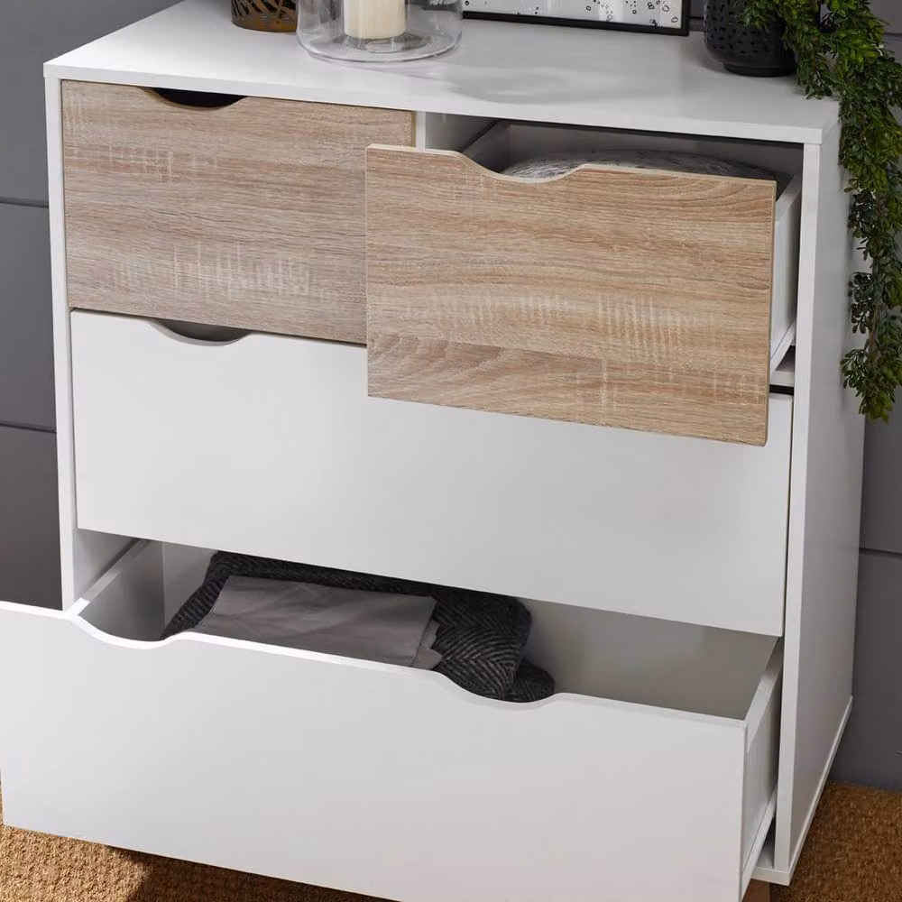 Lemon Pavilion Furniture Stockholm 4 Drawer Chest of Drawers, Oak and White, W: 82 cm, D: 39 cm, H: 90 cm – 2