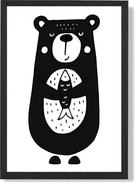 ARTZE Scandi Black Bear Animal Framed Print in Black, A2