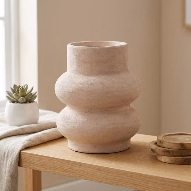 Garden Greatness Relica Stone Blanc Sculptured Vase in White, Beige and Multicolour, H 22.4 cm x W 18.9 cm x D 18.9 cm