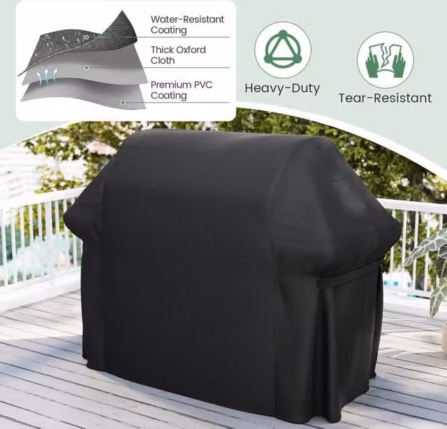Costway Heavy Duty Waterproof PVC Gas Grill Cover with Dual Handles, Black, W/D/H: 151 x 113 x 113 cm