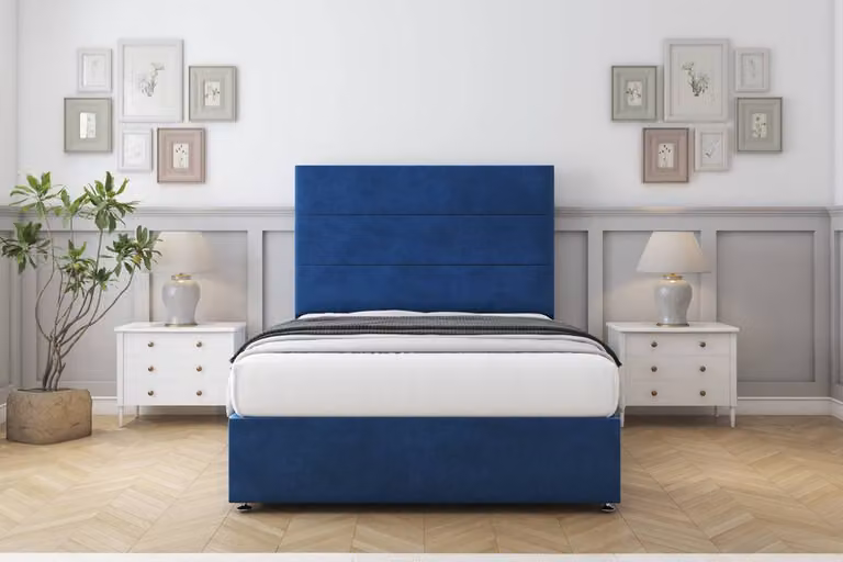 Sloomy Texas Plush Divan Set with 26 inch Headboard in Navy Blue, Small Single